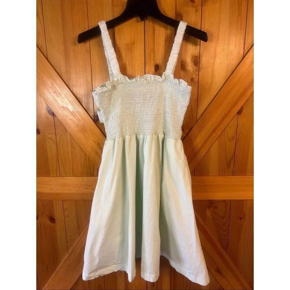 Pinch Anthropologie Smocked Back Cutouts Mint Sleeveless Short Dress Medium (577